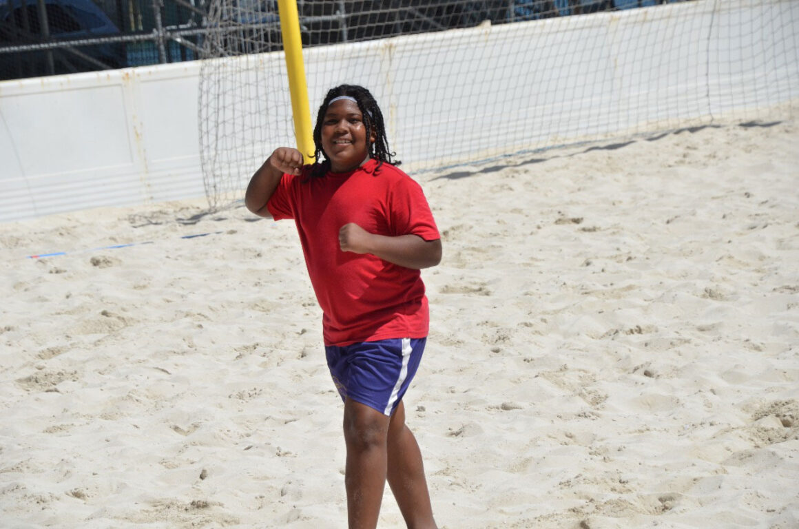 A camper enjoys a moment of fun and freedom
